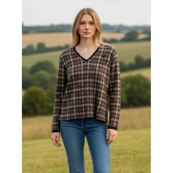 Arista Equestrian Sweaters - Women's - Arista Equestrian Rustica Sashay Plaid V-Neck Sweater, Size XX Large